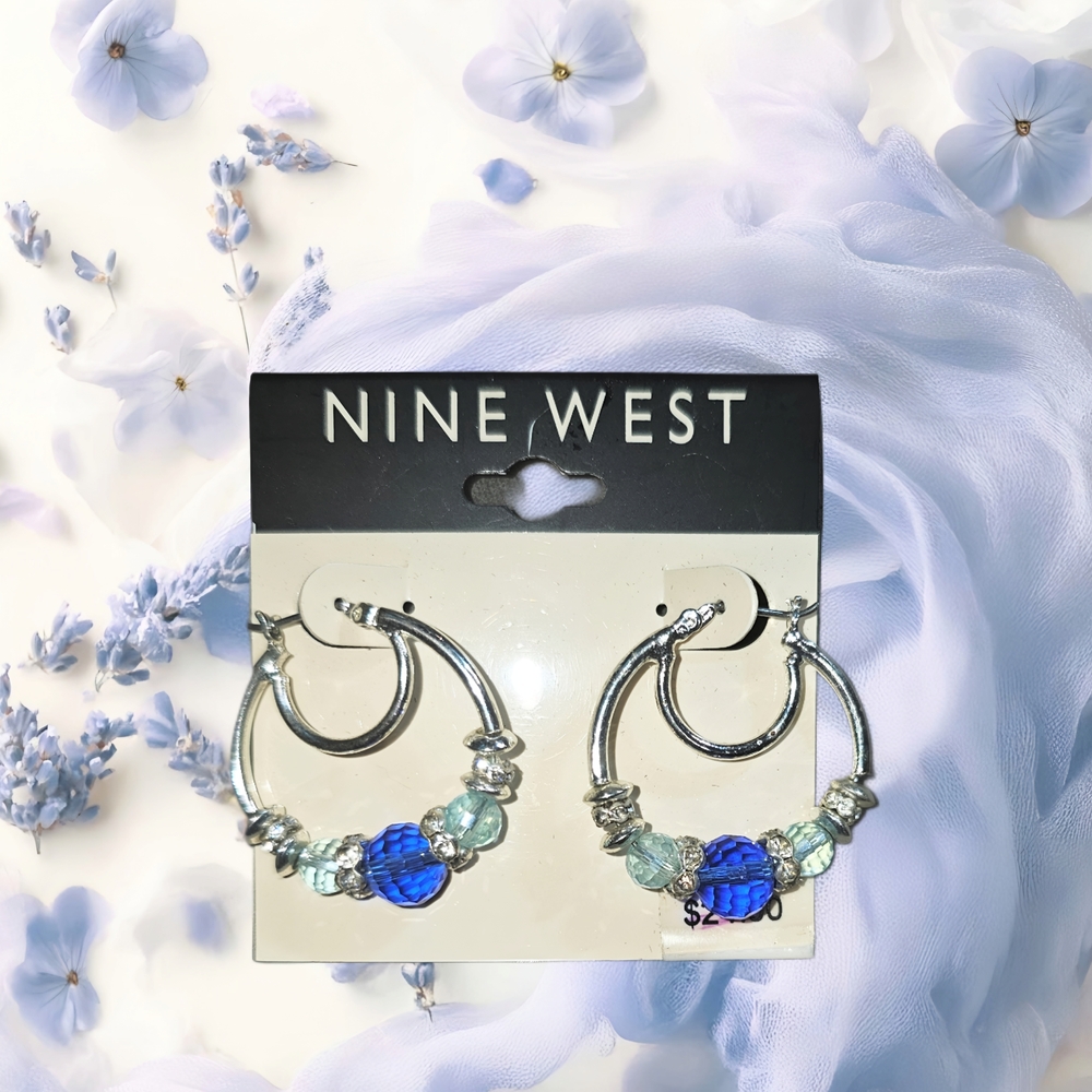 NWT Nine West Silver Earrings with Blue and Green Accents
